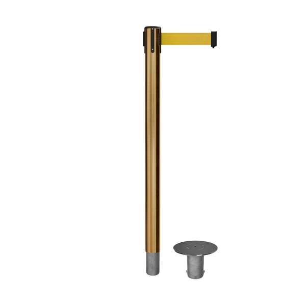 Montour Line Stanchion Belt Barrier Removable Base Sat.Brass Post 7.5ftYellow Belt MX630R-SB-YW-75